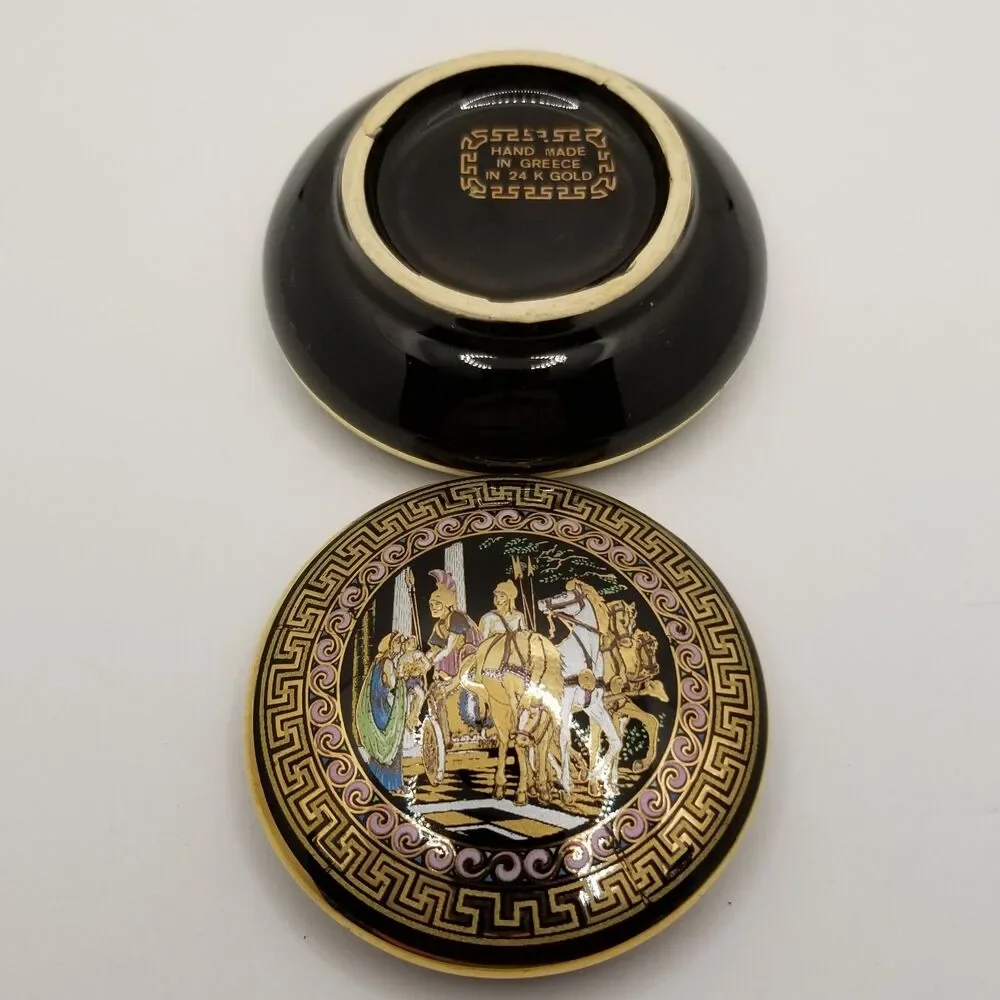 vintage Greek trinket box with a 24K gold design
